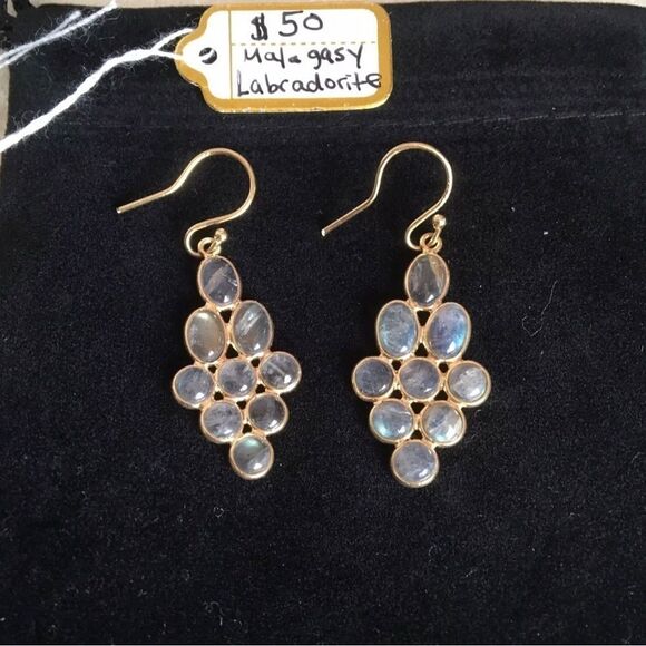 Malagasy Labradorite Dangle Earrings in 14k YG/Sterling Silver 6.60ctw - Picture 4 of 5